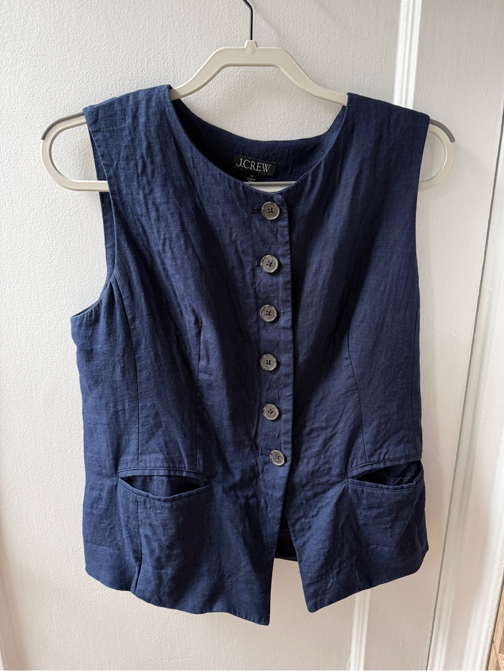 J. Crew Cutaway Vest Top in Linen Navy